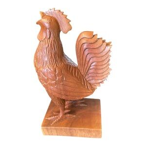 Hand Carved Wooden Rooster Figurine Rustic Farmhouse Decor ArtisanWood Sculpture